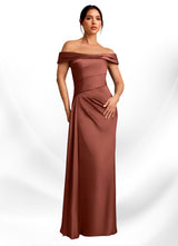 Augday Beah Sheath Off the Shoulder Stretch Satin Dress