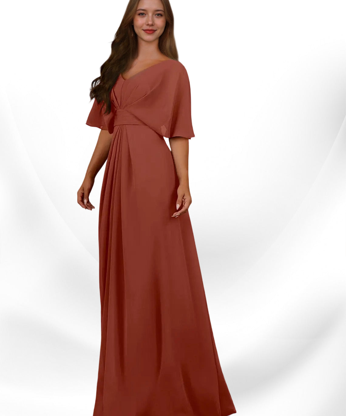 Augday Oksana A-Line V-Neck Pleated Chiffon Dress