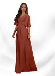 Augday Oksana A-Line V-Neck Pleated Chiffon Dress