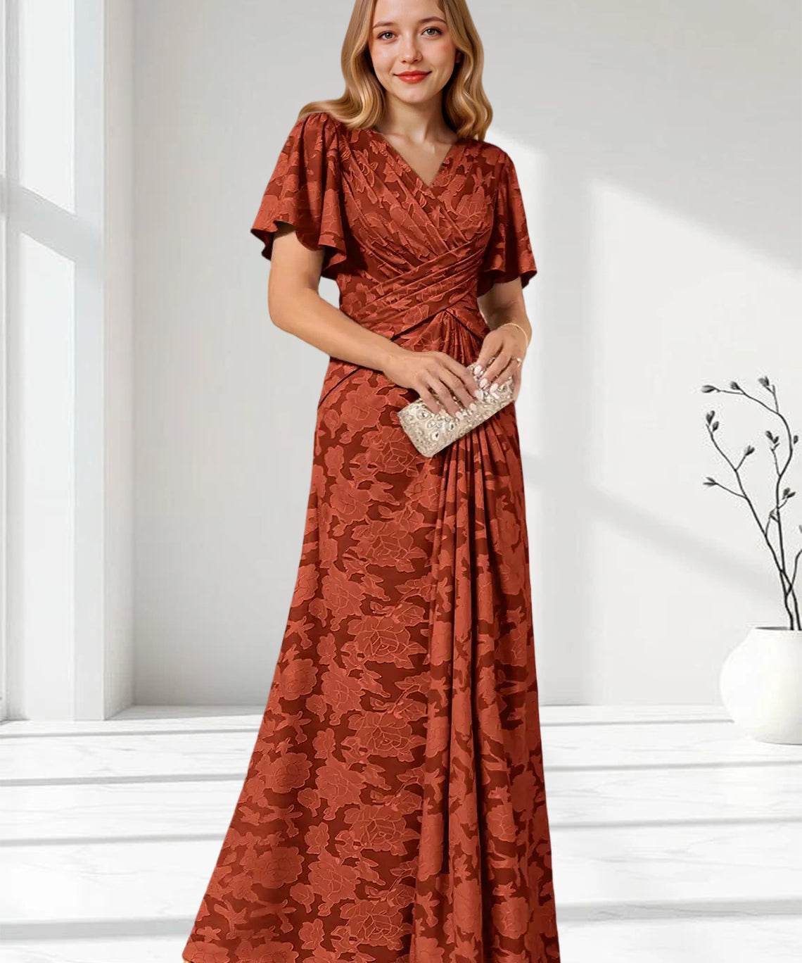 Augday Emmeline Pleated Floral Burnout Dress