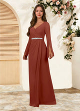 Augday Belinda A-Line V-Neck Pleated Chiffon Dress