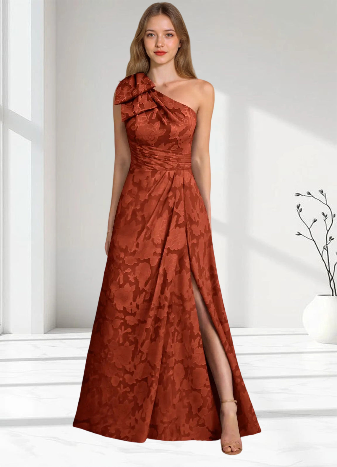 Augday Easton Ball-Gown One Shoulder Floral Burnout Dress