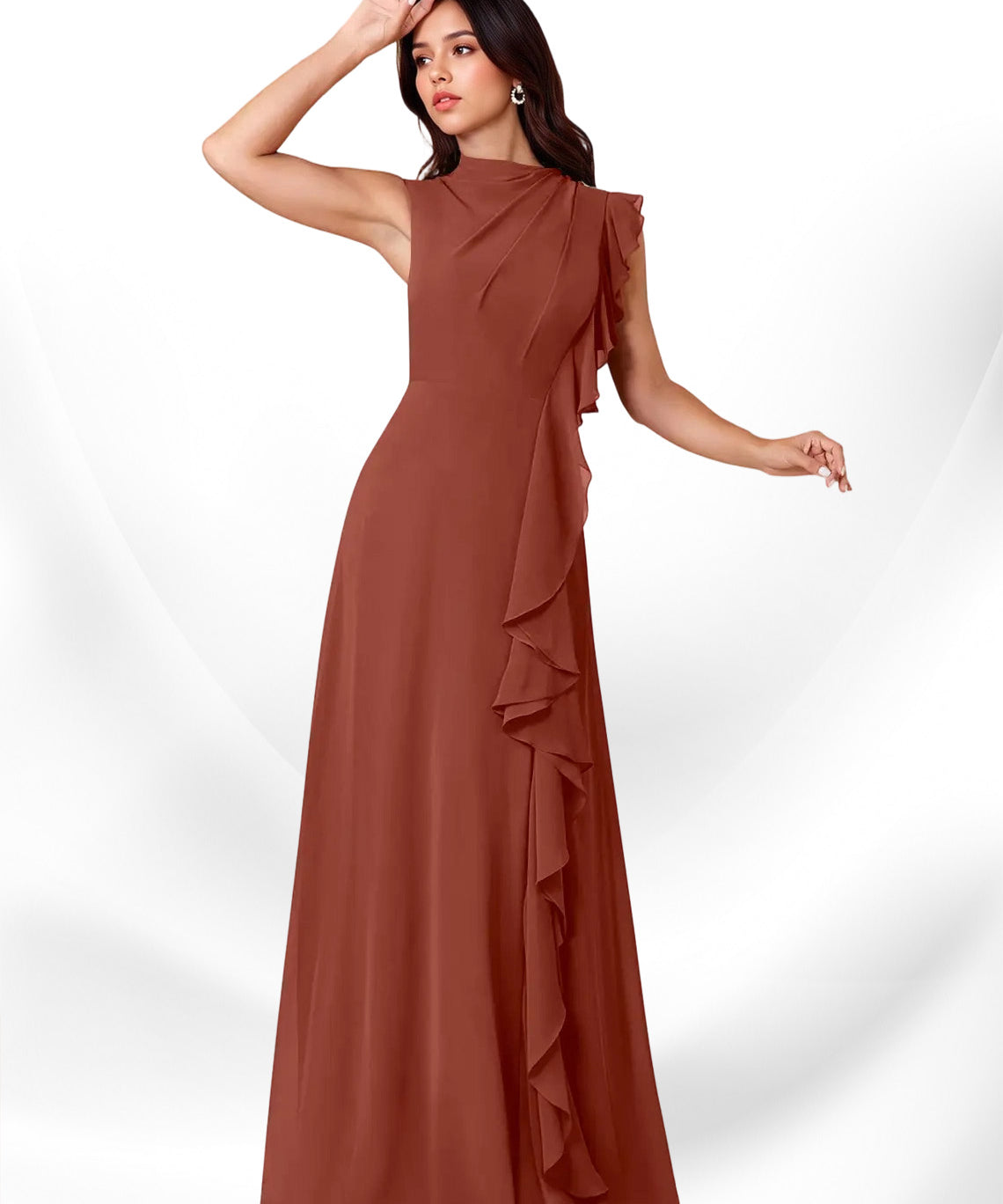 Augday Narine A-Line High Neckline Pleated Chiffon Dress