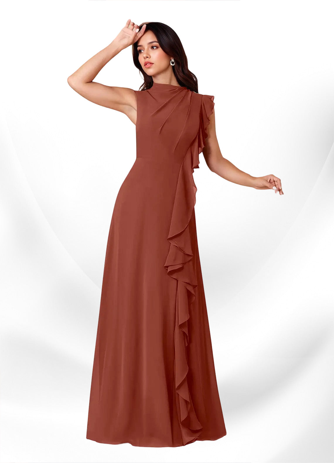 Augday Narine A-Line High Neckline Pleated Chiffon Dress