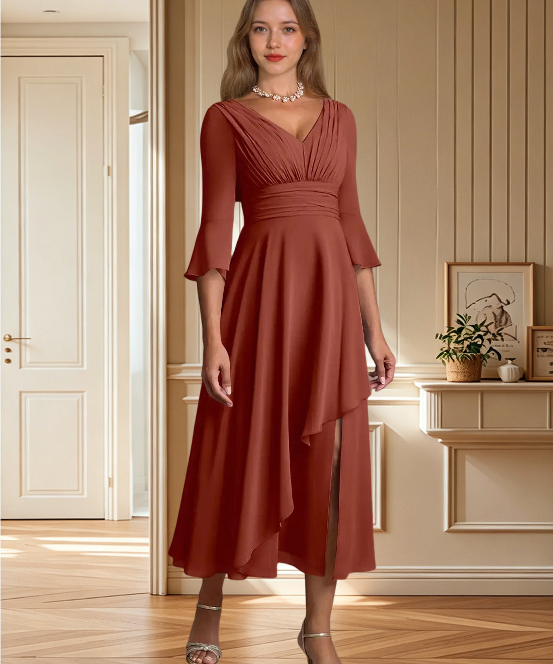 Augday Aerynne A-Line Pleated Chiffon Dress