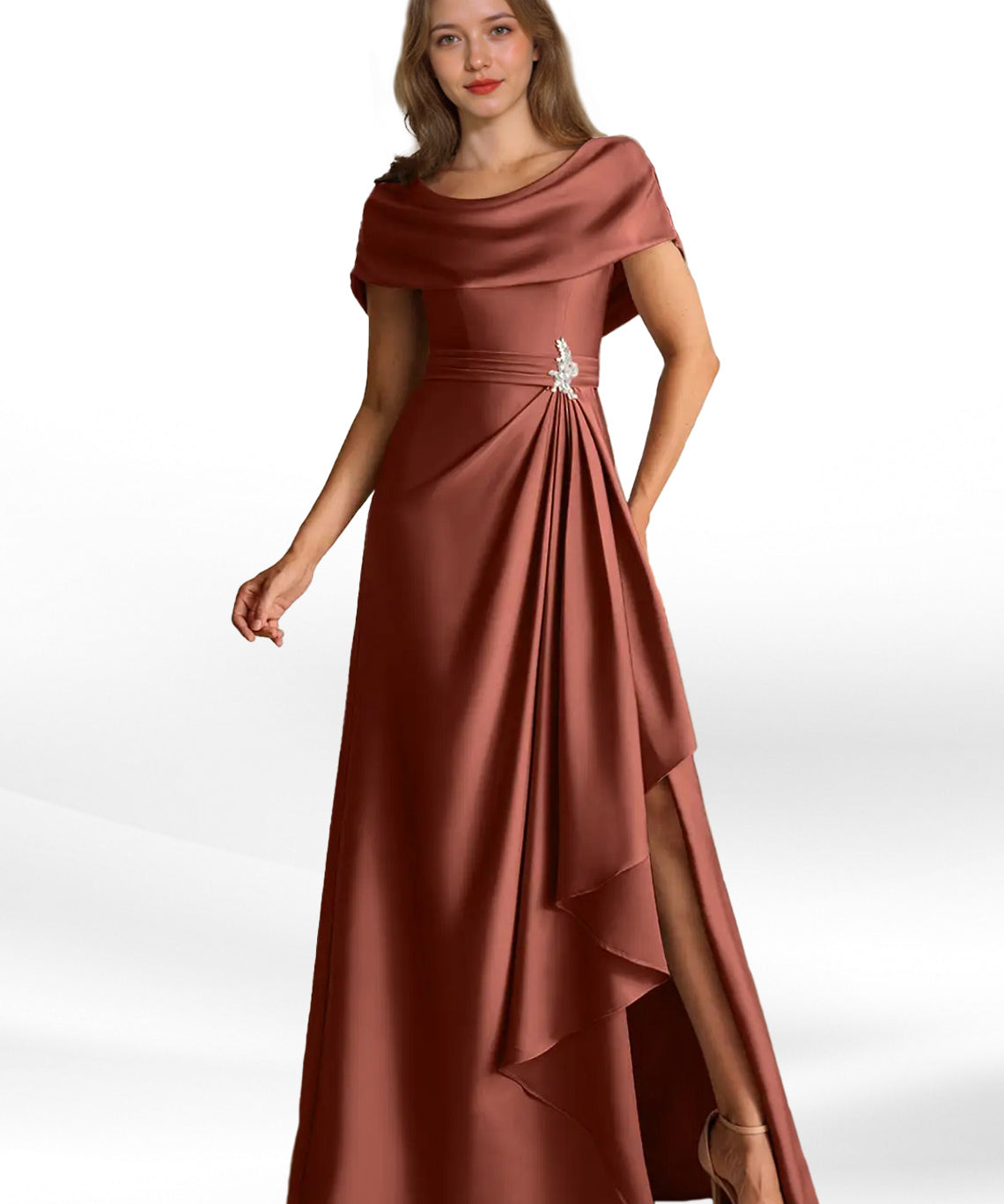 Augday Branford A-Line Pleated Stretch Satin Dress