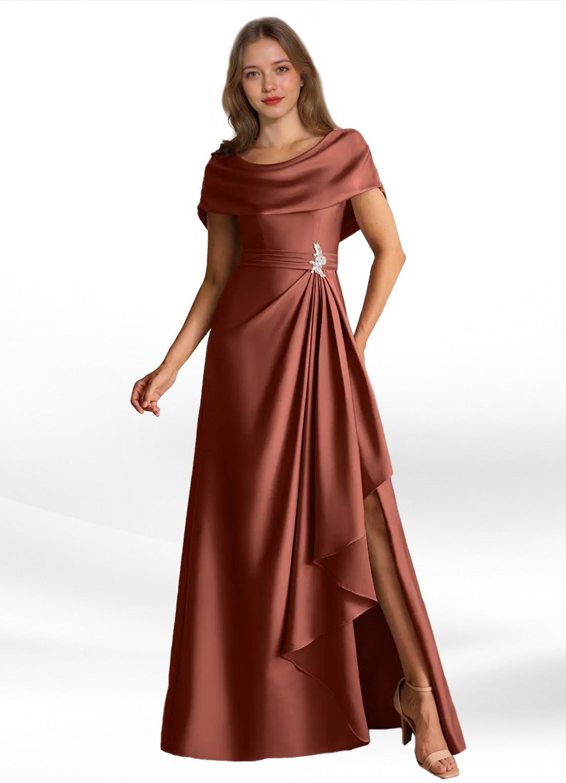 Augday Branford A-Line Pleated Stretch Satin Dress