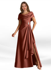 Augday Branford A-Line Pleated Stretch Satin Dress