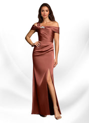 Augday Mermaid Off the Shoulder Stretch Satin Dress