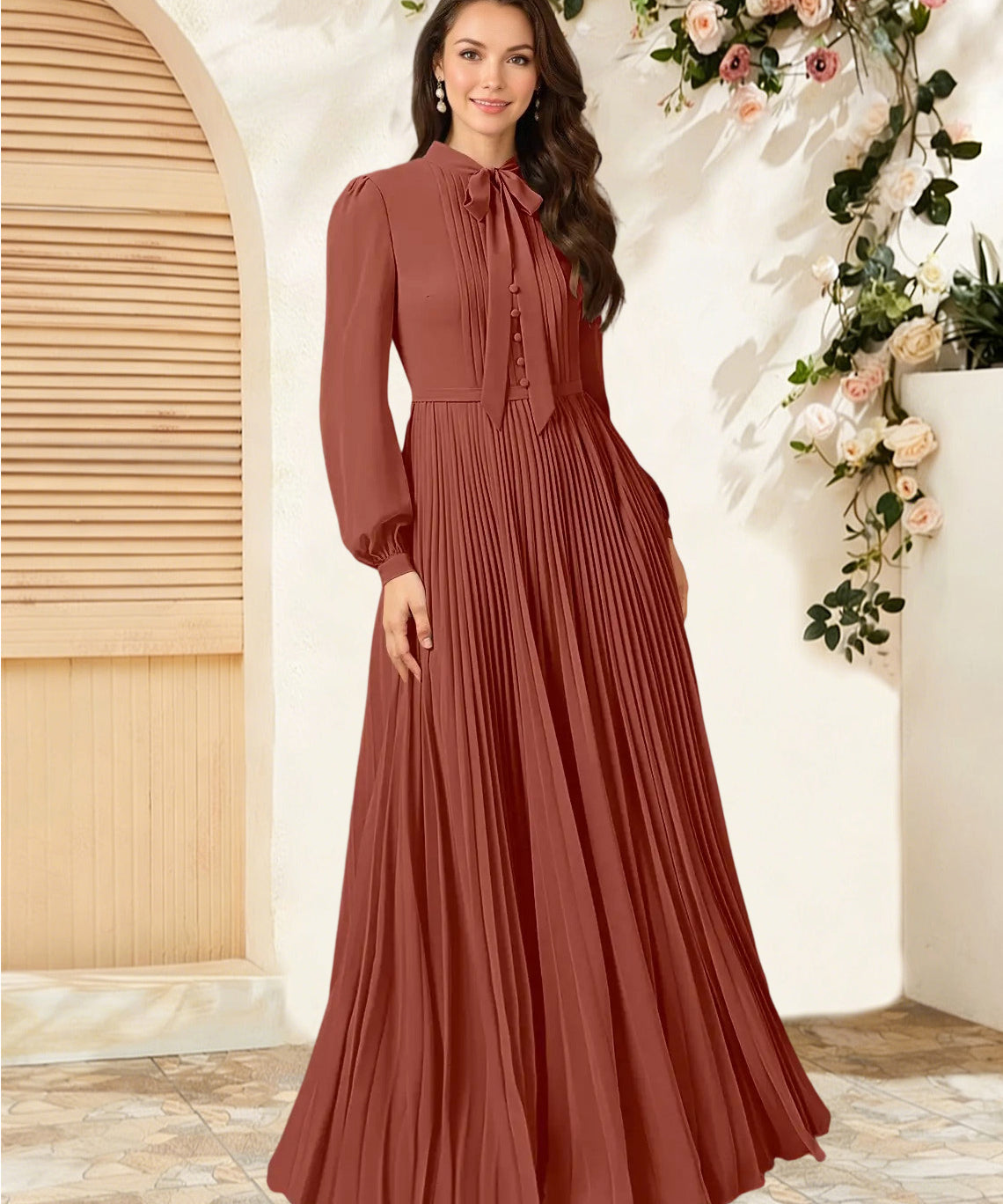 Augday Adellah A-Line Pleated Chiffon Dress