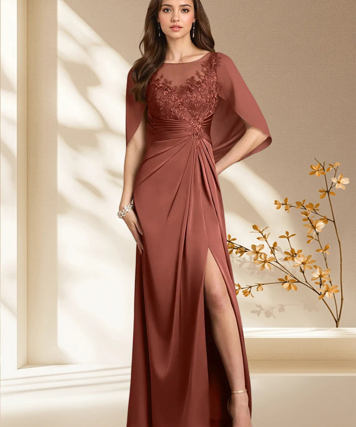 Augday Hera A-Line Lace Stretch Satin Dress