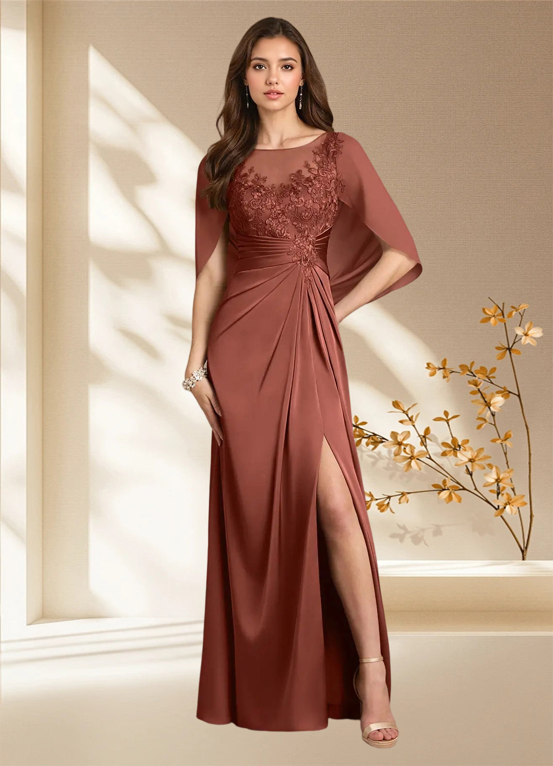 Augday Hera A-Line Lace Stretch Satin Dress