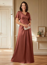 Augday Emmeline A-Line Pleated Stretch Satin Dress