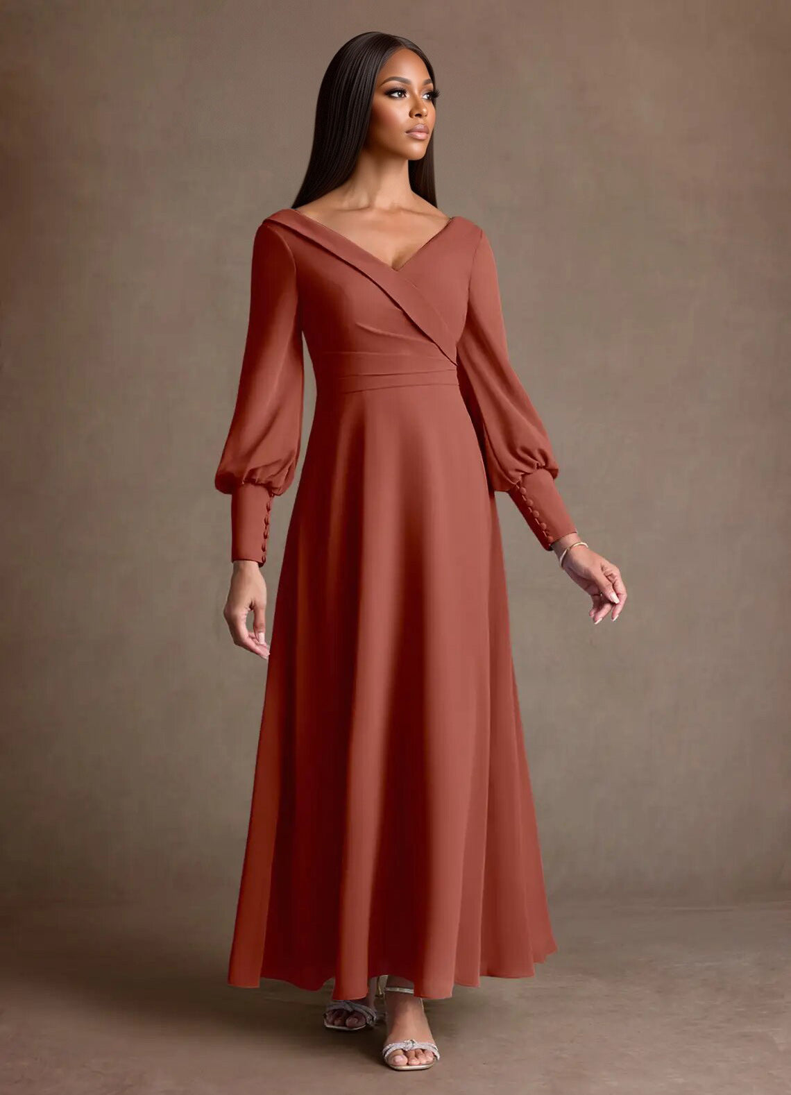 Augday Paterson A-Line Pleated Chiffon Dress