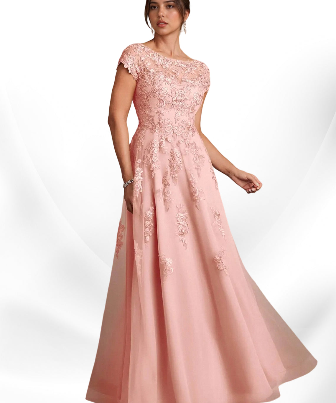 Augday A-Line Lace Chiffon Dress