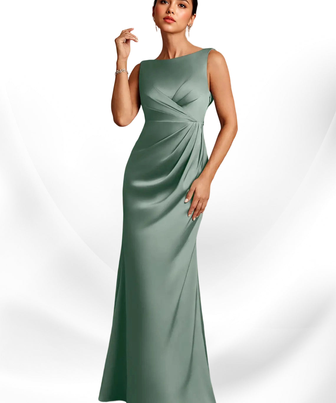 Augday Baltimore A-Line Pleated Stretch Satin Dress
