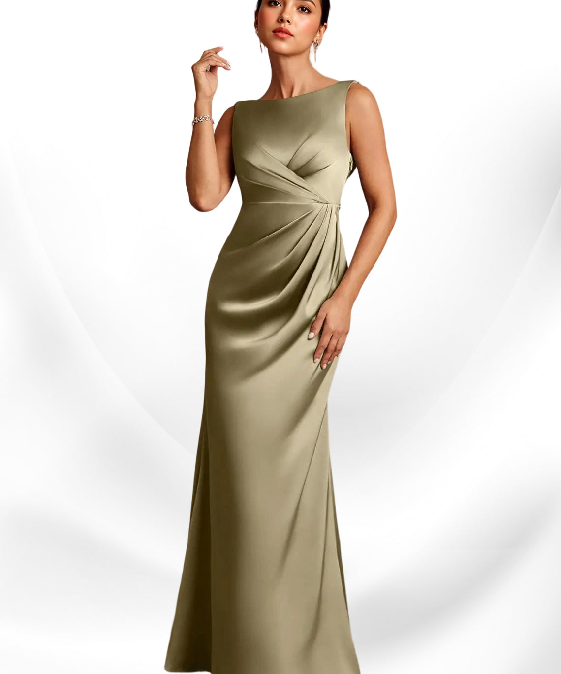 Augday Baltimore A-Line Pleated Stretch Satin Dress