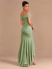 Augday Evaly Off-the-Shoulder High-Low Satin Evening Dress