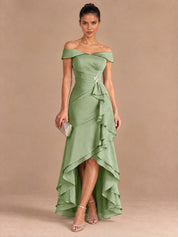 Augday Evaly Off-the-Shoulder High-Low Satin Evening Dress