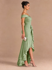 Augday Evaly Off-the-Shoulder High-Low Satin Evening Dress