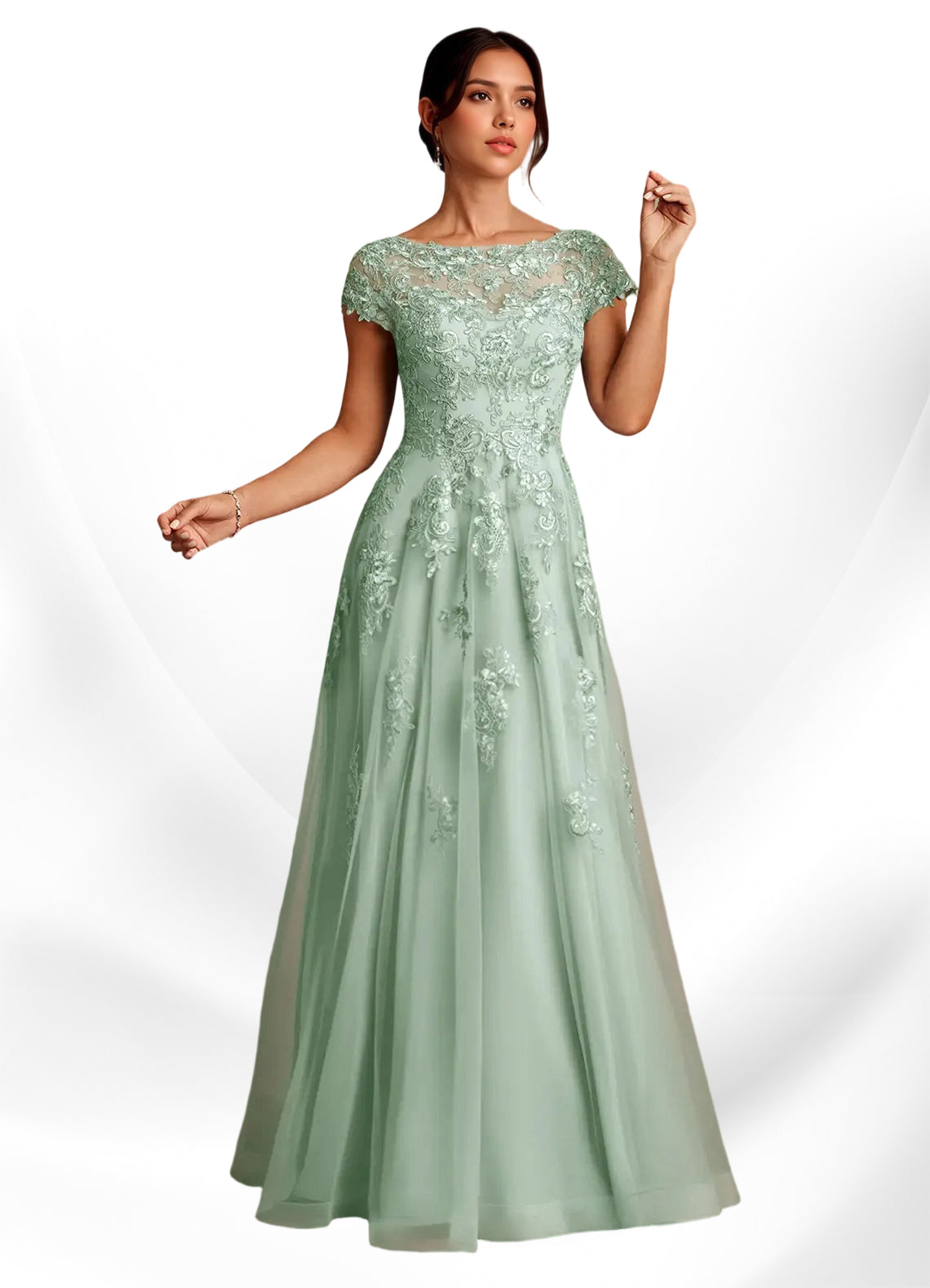 Augday A-Line Lace Chiffon Dress