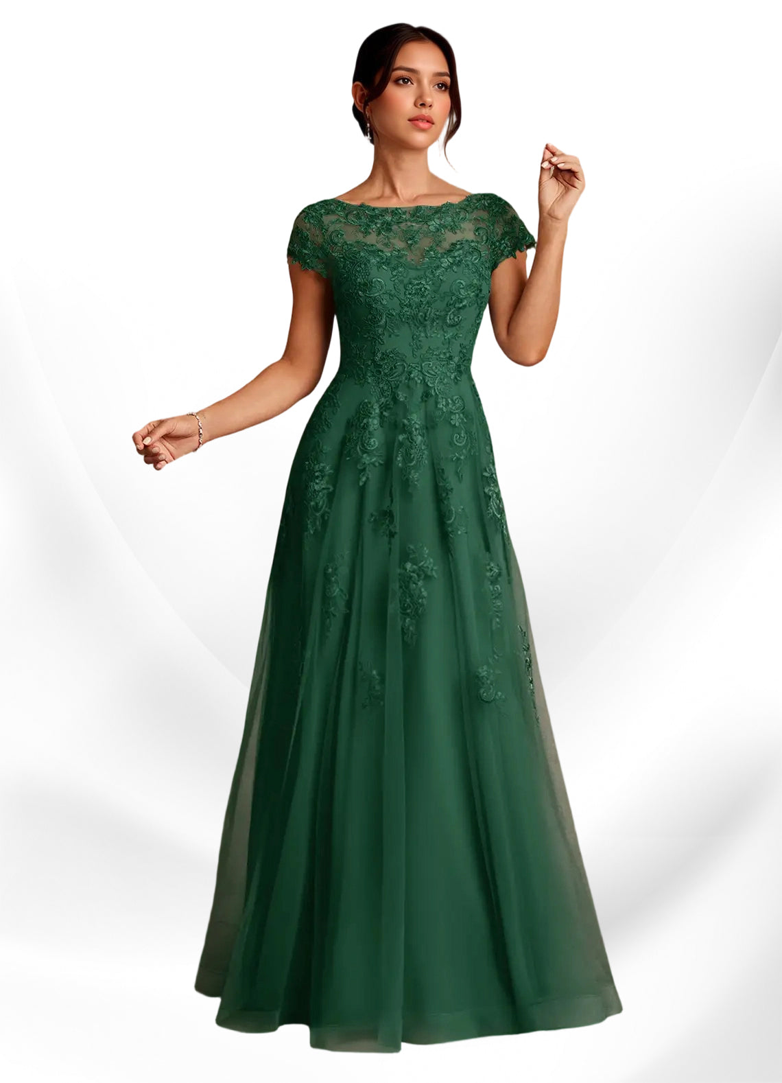 Augday A-Line Lace Chiffon Dress