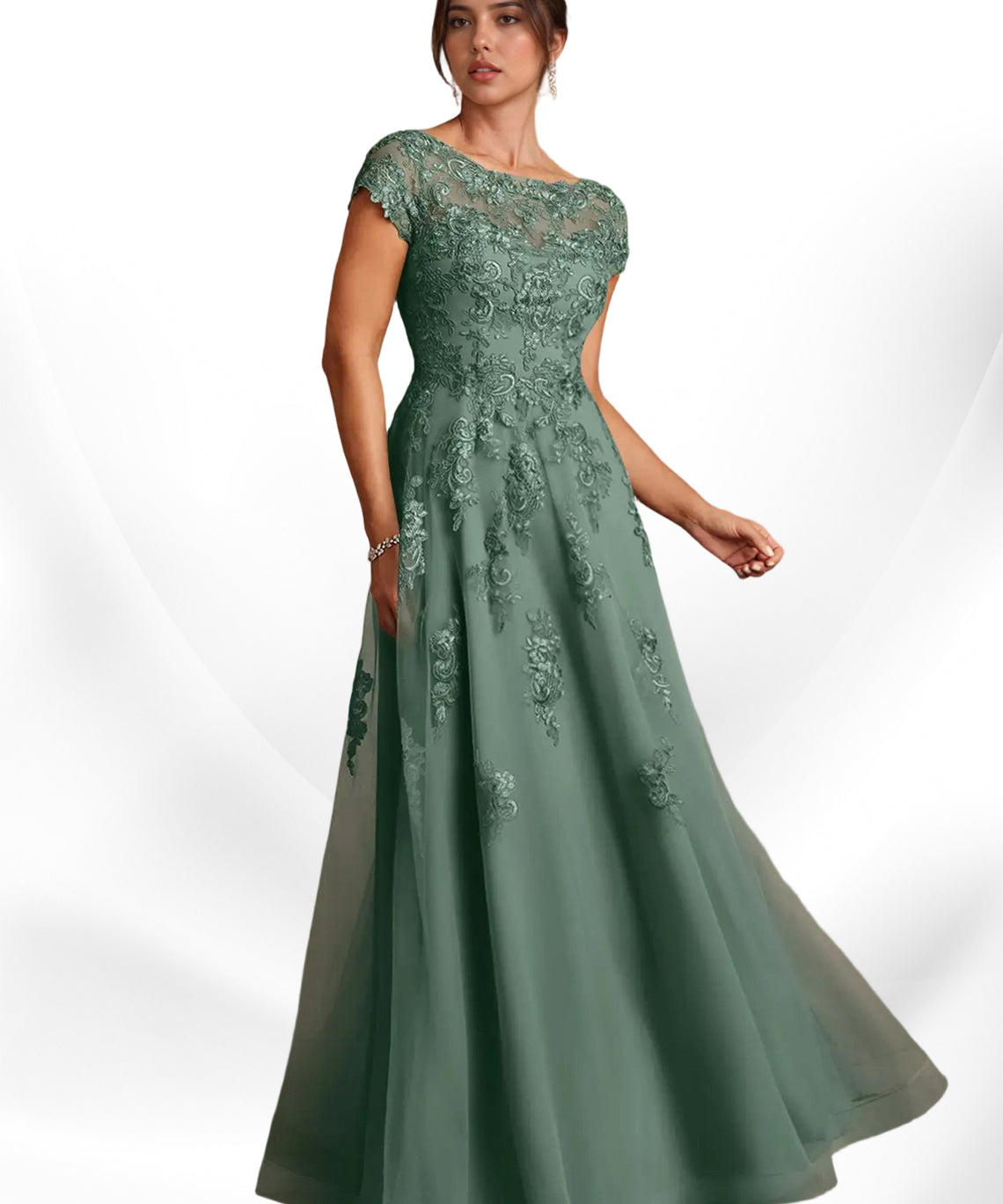 Augday A-Line Lace Chiffon Dress