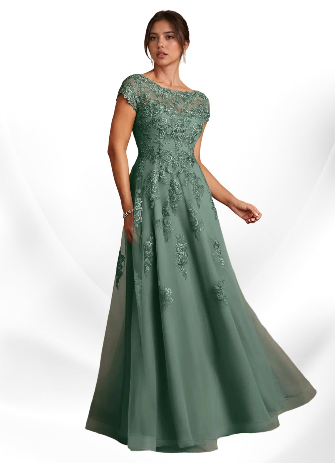 Augday A-Line Lace Chiffon Dress