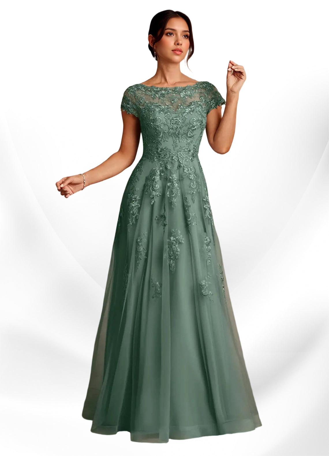 Augday A-Line Lace Chiffon Dress