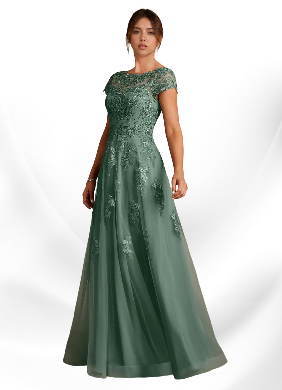 Augday A-Line Lace Chiffon Dress