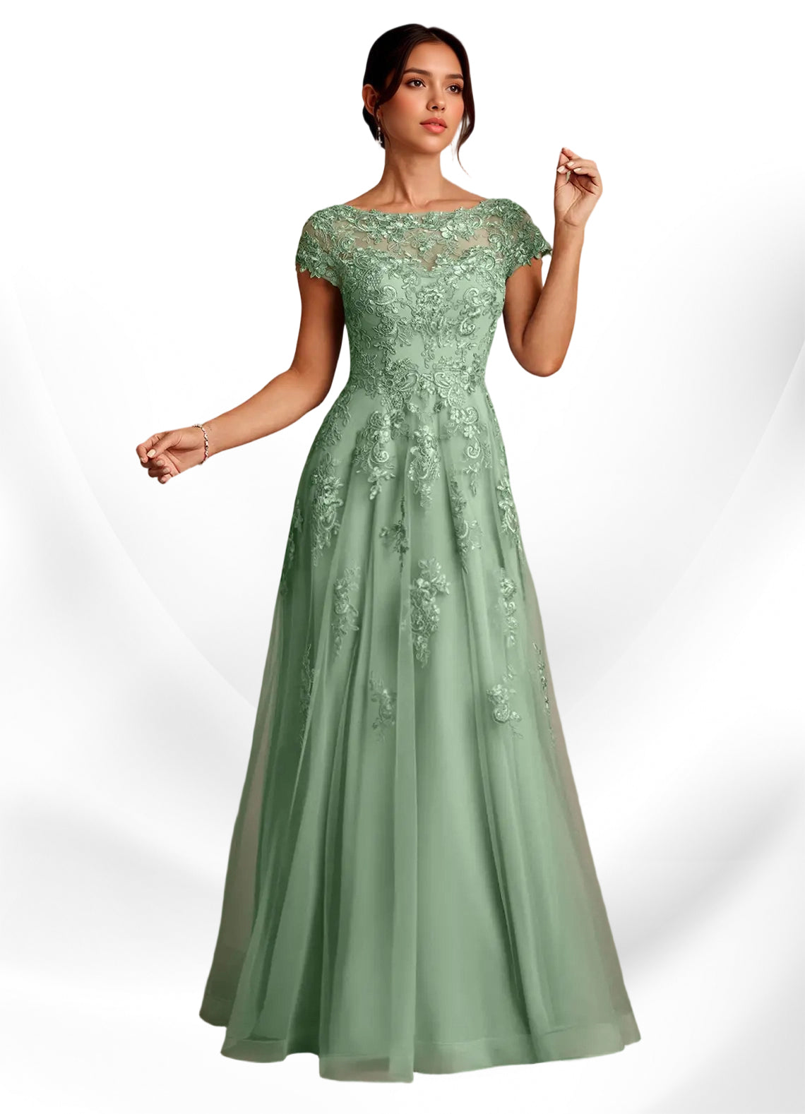 Augday A-Line Lace Chiffon Dress