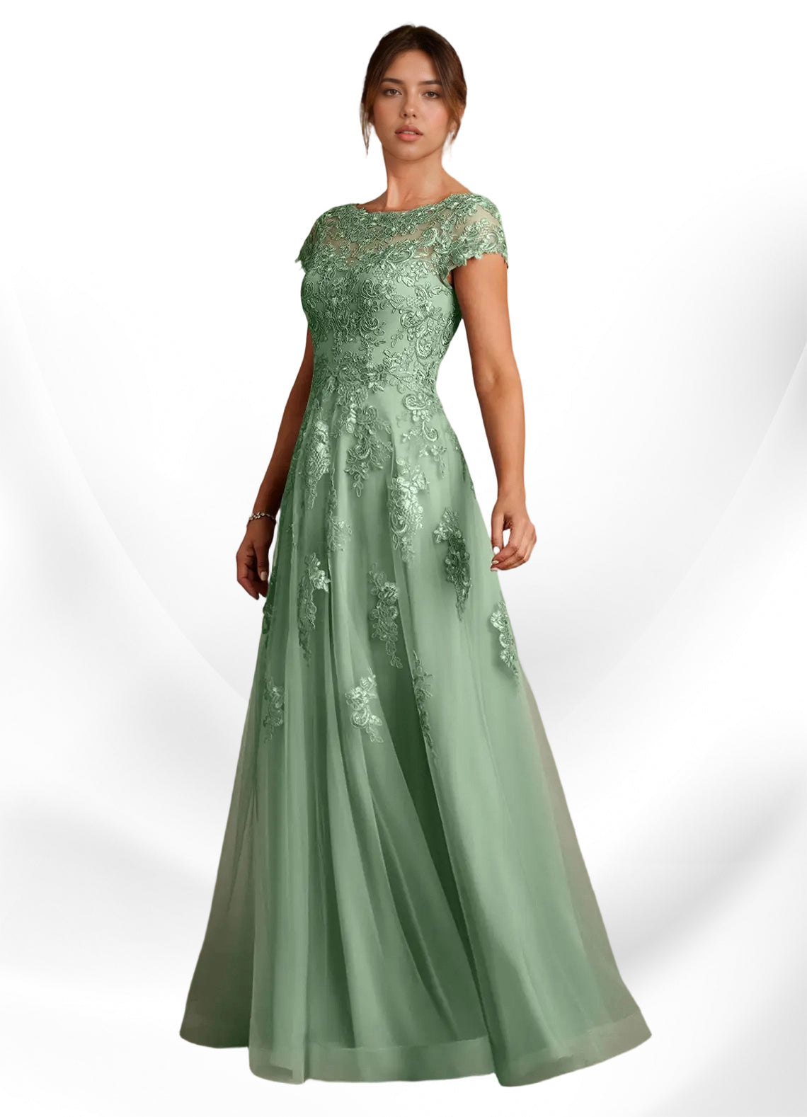 Augday A-Line Lace Chiffon Dress