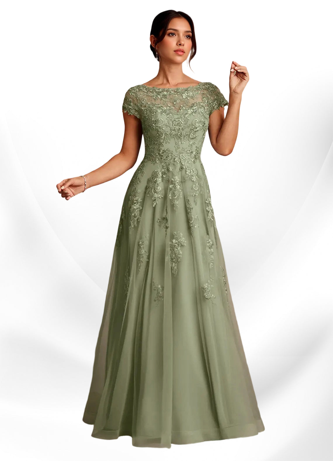 Augday A-Line Lace Chiffon Dress