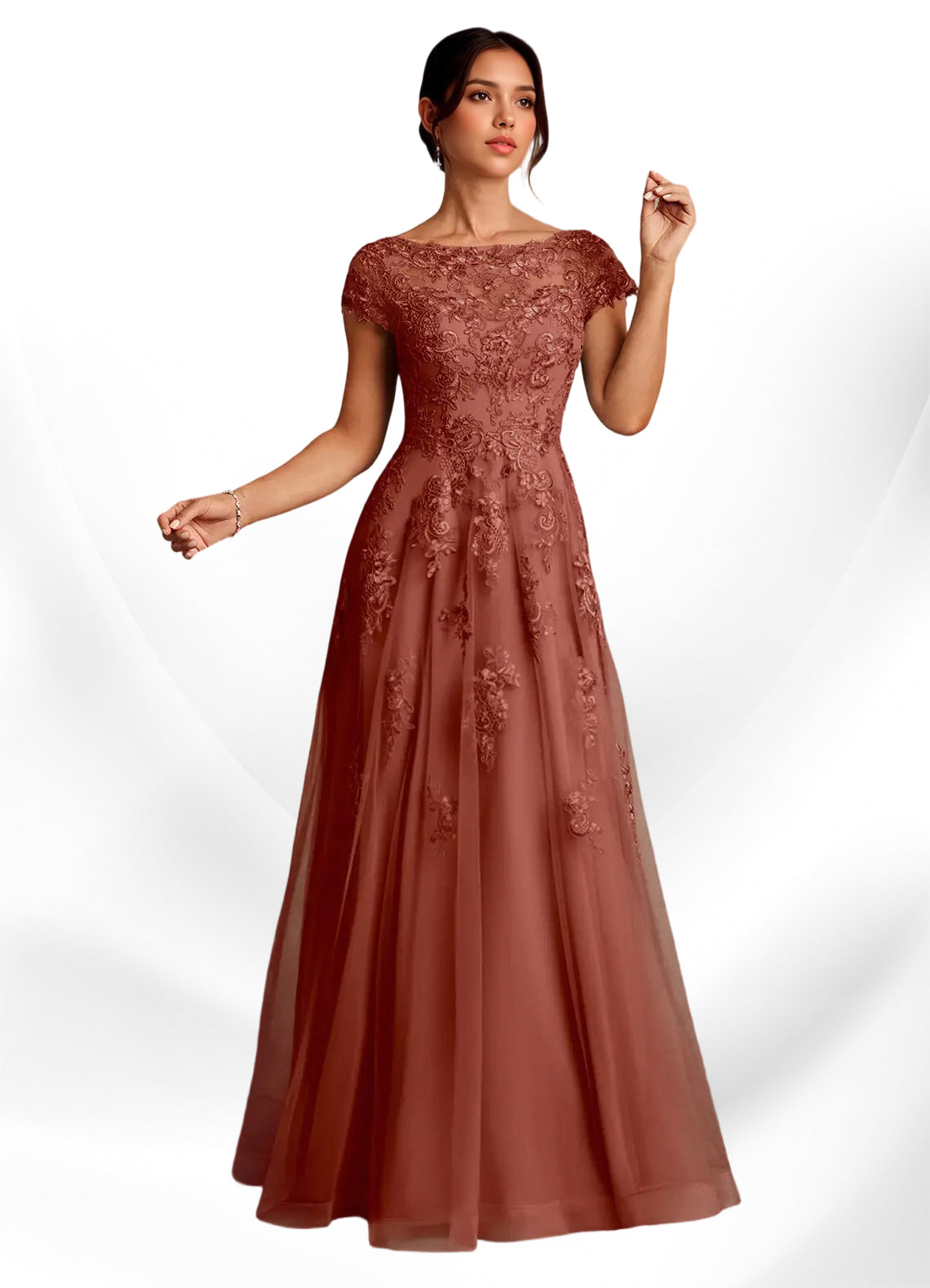 Augday A-Line Lace Chiffon Dress