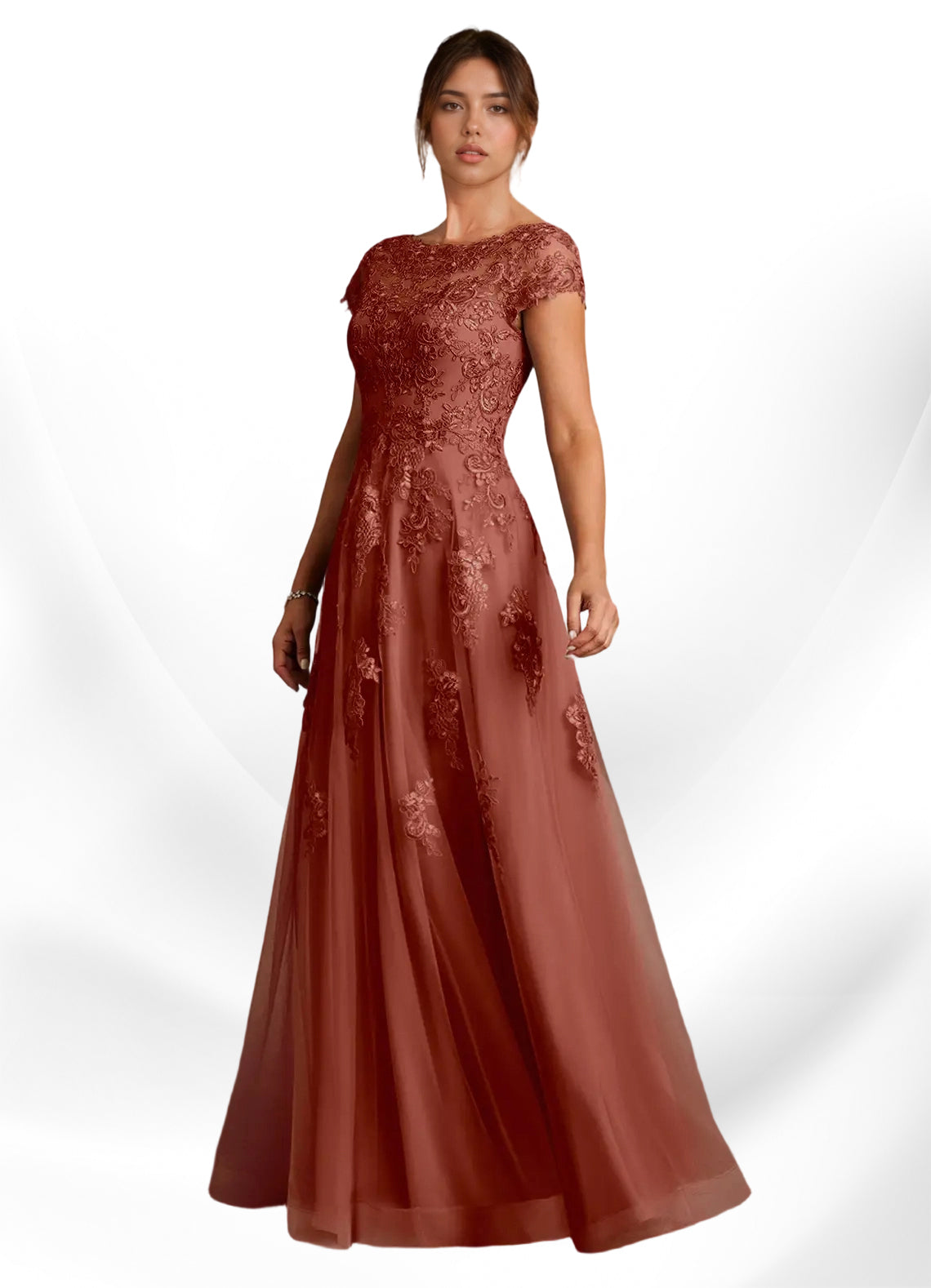 Augday A-Line Lace Chiffon Dress