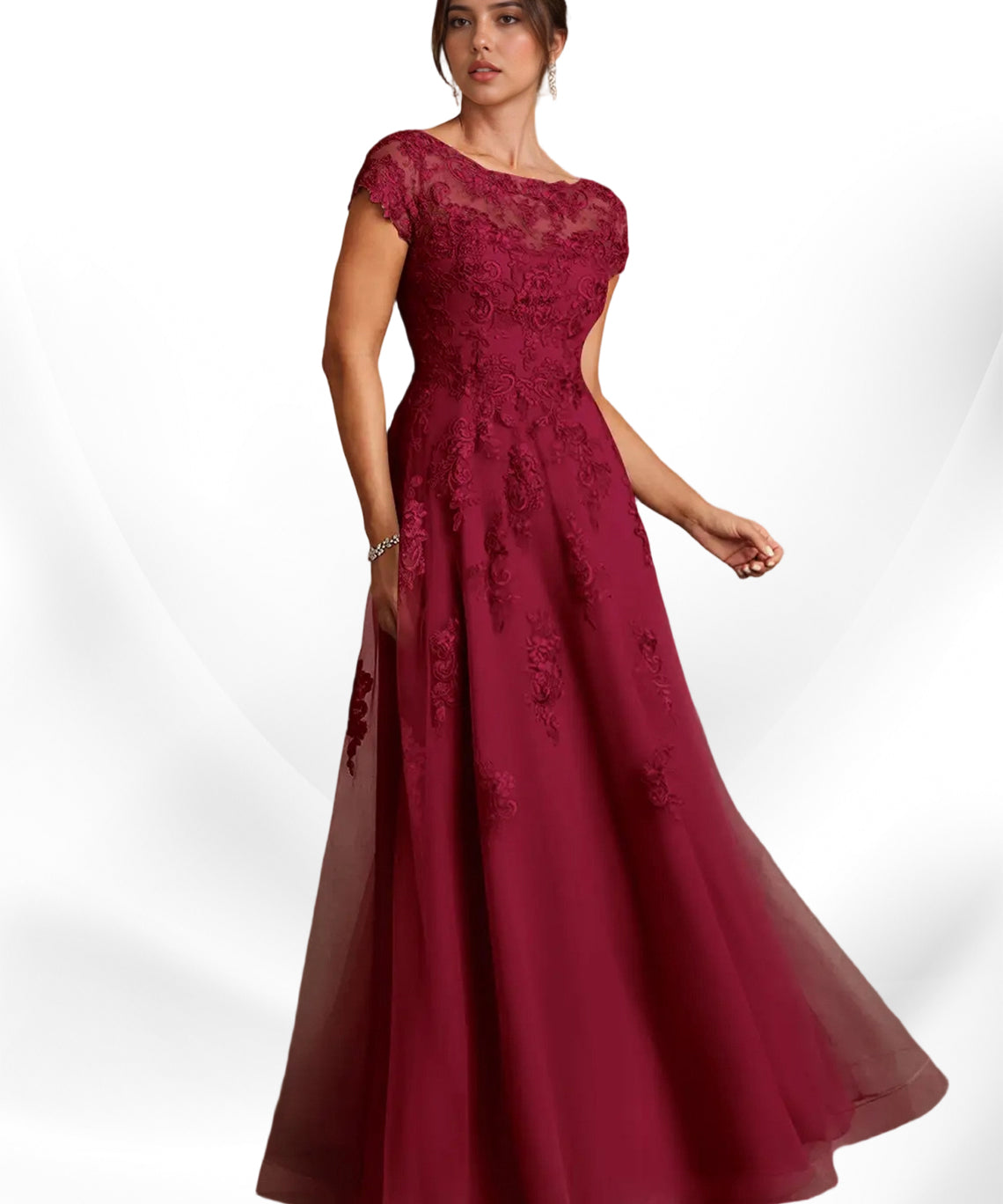 Augday A-Line Lace Chiffon Dress