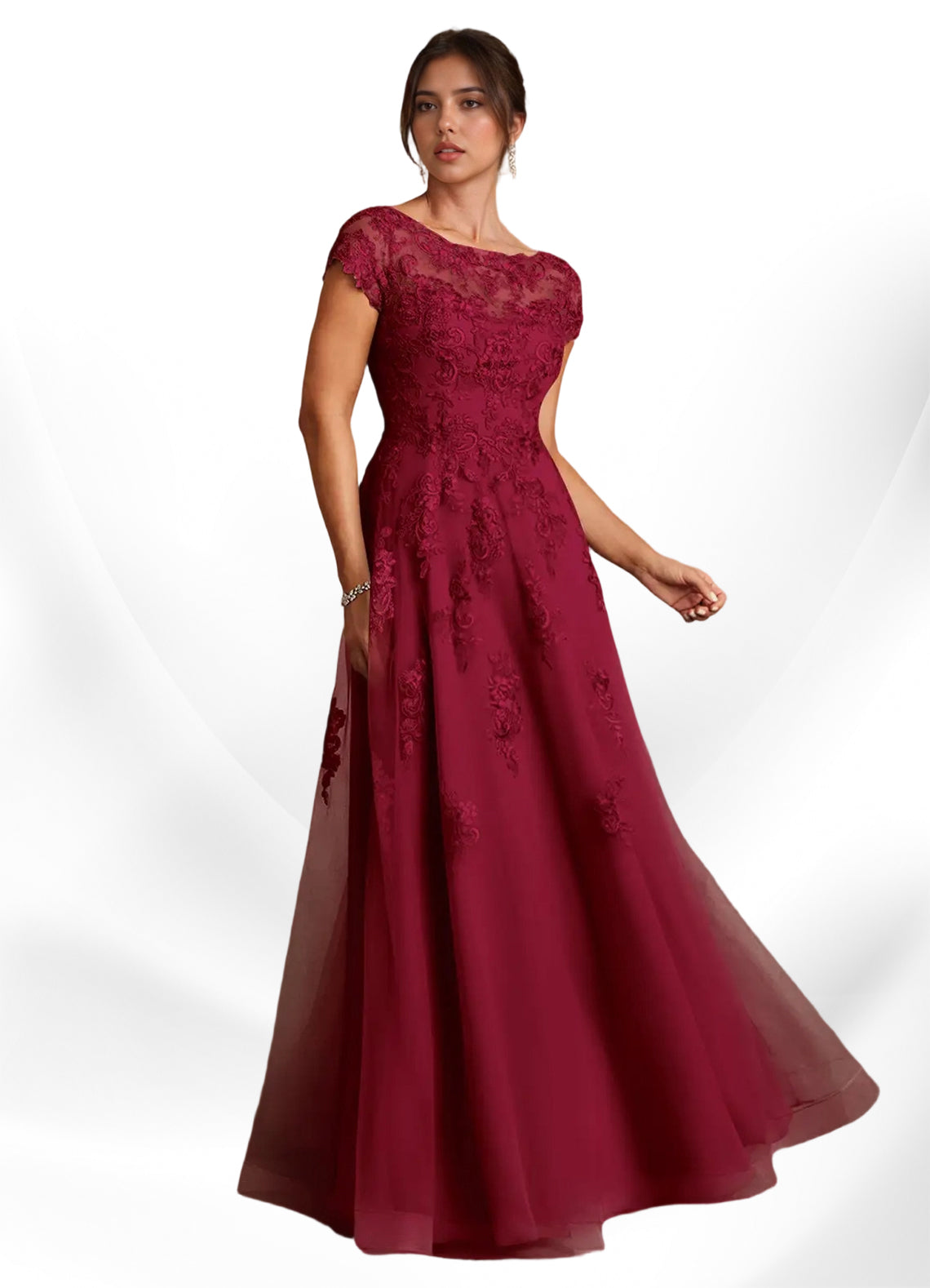 Augday A-Line Lace Chiffon Dress