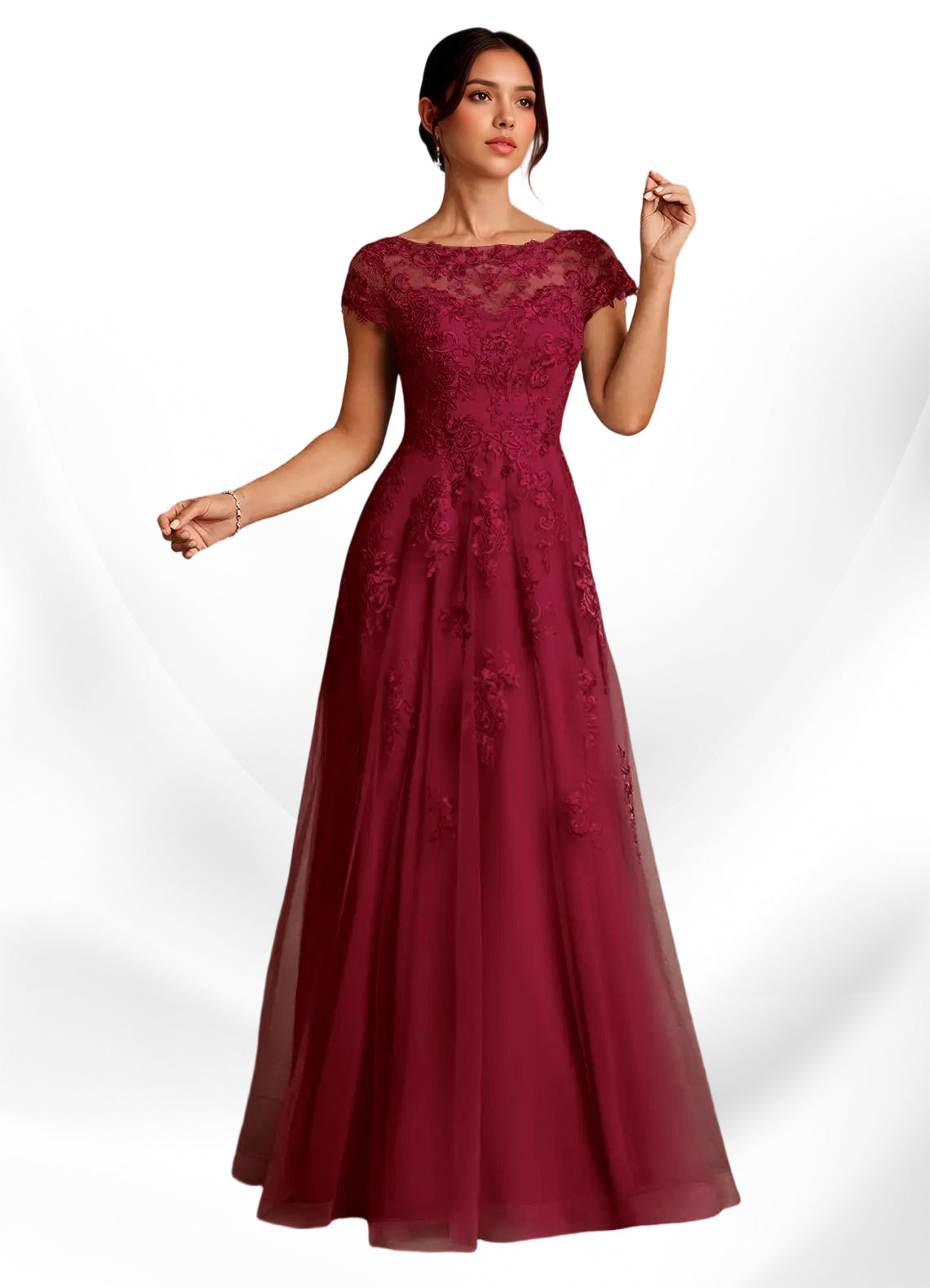 Augday A-Line Lace Chiffon Dress