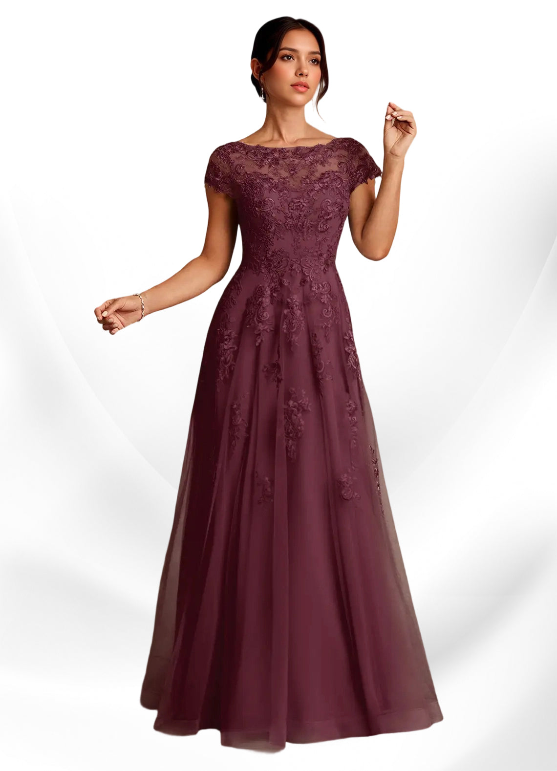 Augday A-Line Lace Chiffon Dress