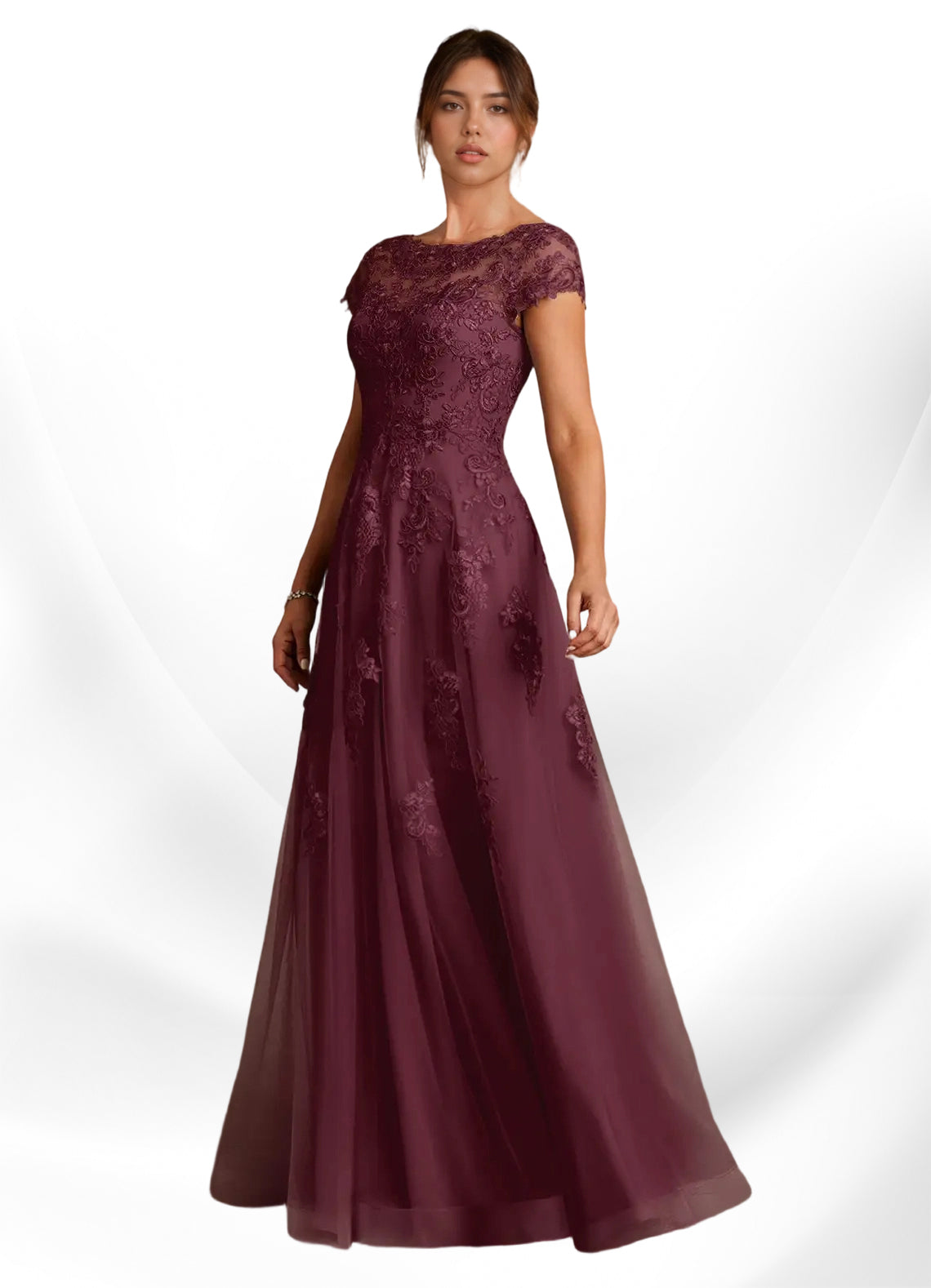 Augday A-Line Lace Chiffon Dress