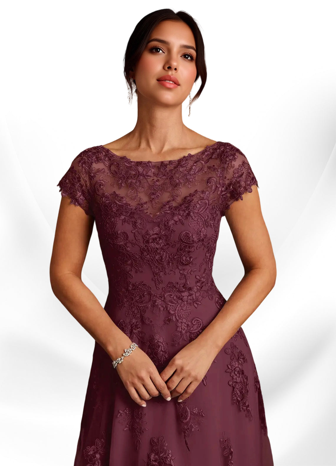 Augday A-Line Lace Chiffon Dress