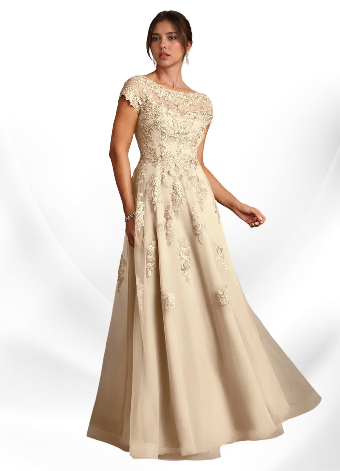 Augday A-Line Lace Chiffon Dress