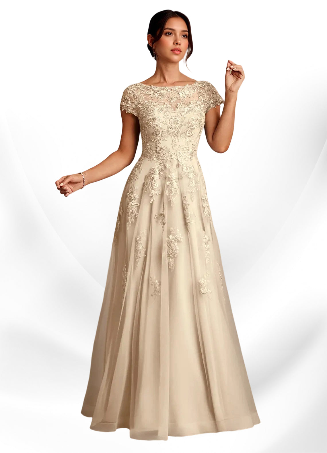 Augday A-Line Lace Chiffon Dress