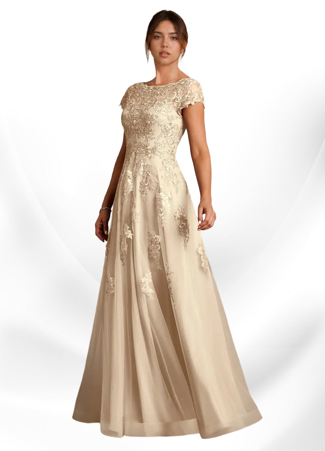 Augday A-Line Lace Chiffon Dress