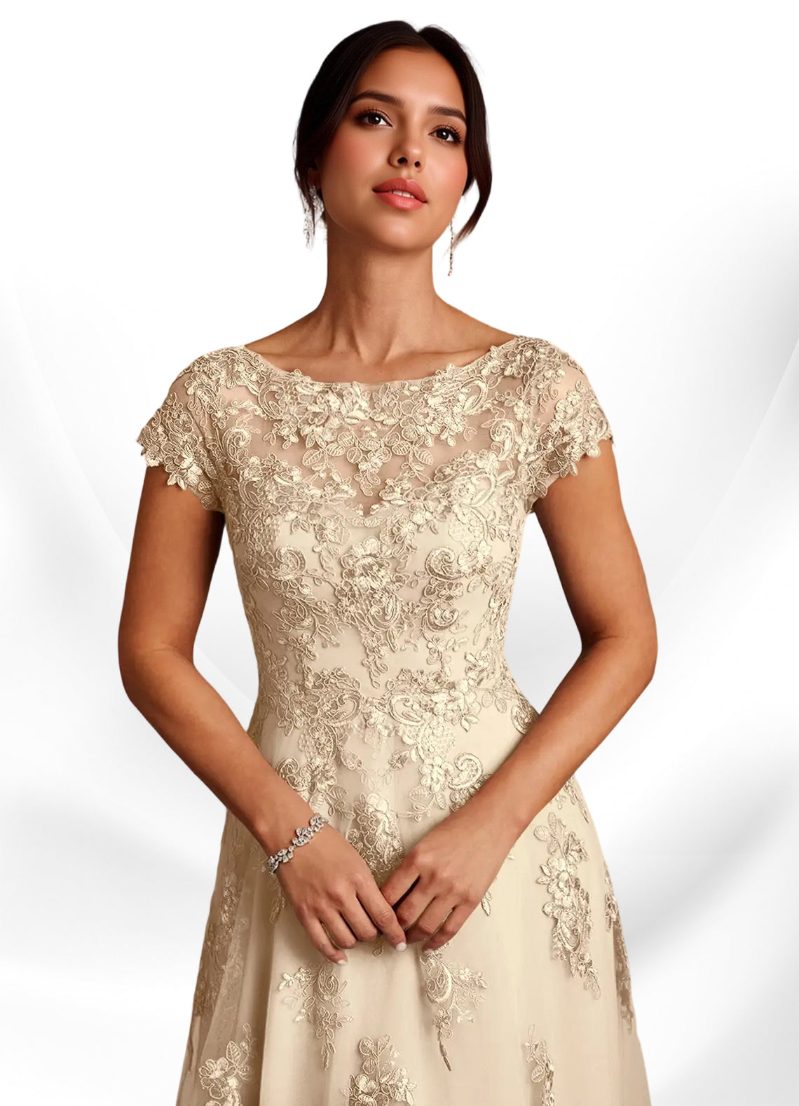 Augday A-Line Lace Chiffon Dress