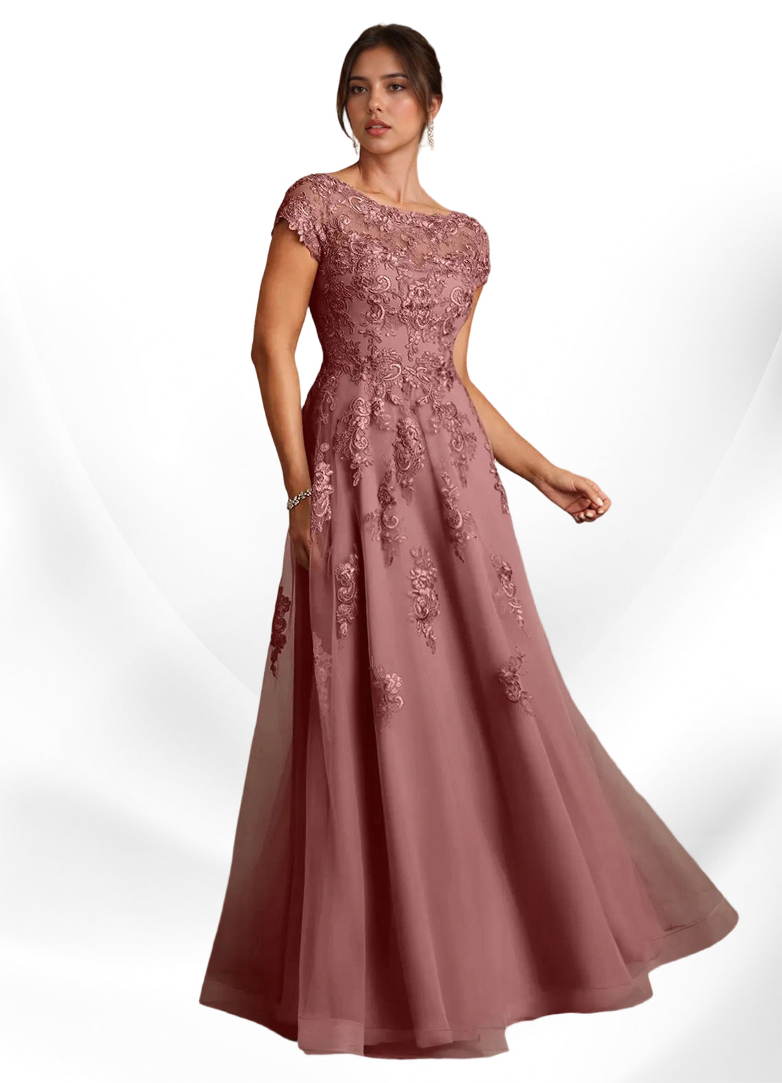 Augday A-Line Lace Chiffon Dress