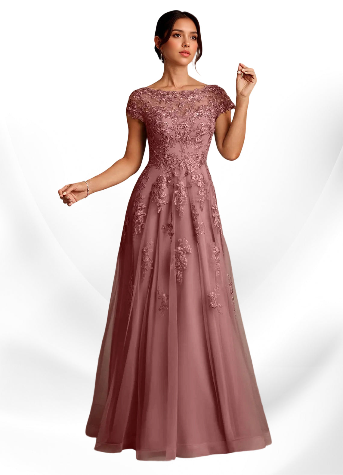 Augday A-Line Lace Chiffon Dress