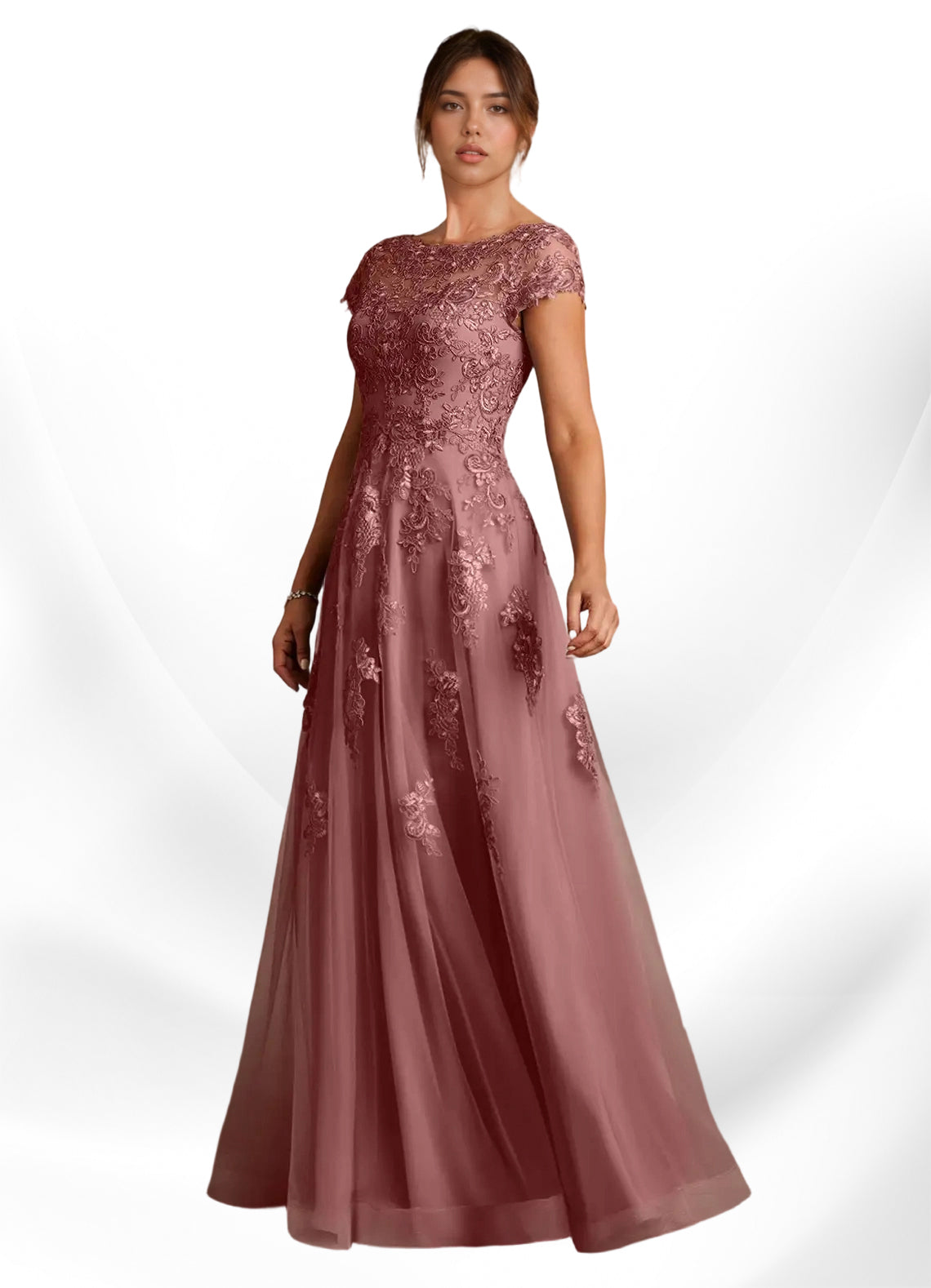 Augday A-Line Lace Chiffon Dress