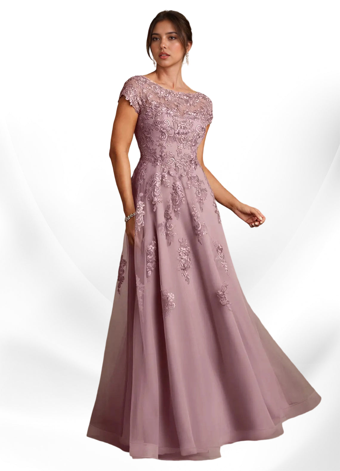 Augday A-Line Lace Chiffon Dress