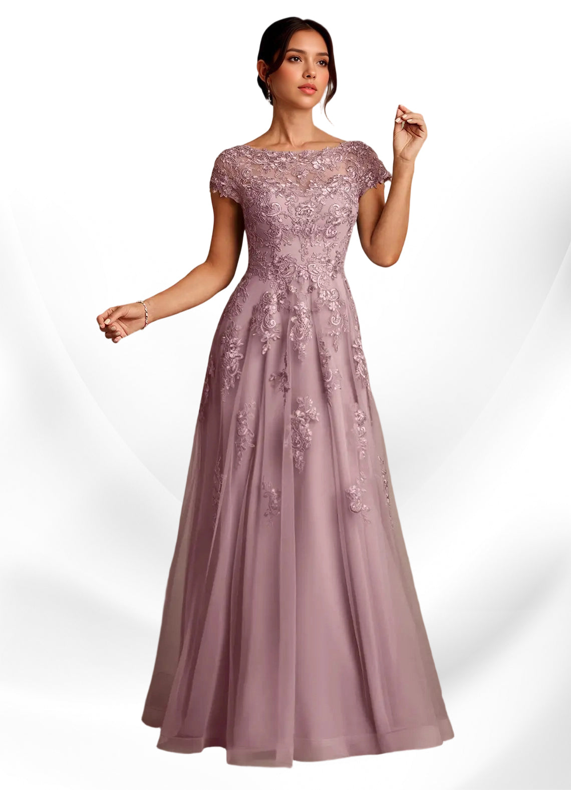 Augday A-Line Lace Chiffon Dress